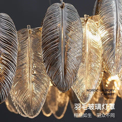 Modern LED Feather Glass Ceiling Chandeliers Luxury Villa Pandent Lamps Atmosphere High - end Living Dining Room Hanging Lights - SHOWLU FASHION STORE