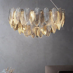 Modern LED Feather Glass Ceiling Chandeliers Luxury Villa Pandent Lamps Atmosphere High - end Living Dining Room Hanging Lights - SHOWLU FASHION STORE