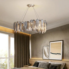 Modern LED Feather Glass Ceiling Chandeliers Luxury Villa Pandent Lamps Atmosphere High - end Living Dining Room Hanging Lights - SHOWLU FASHION STORE