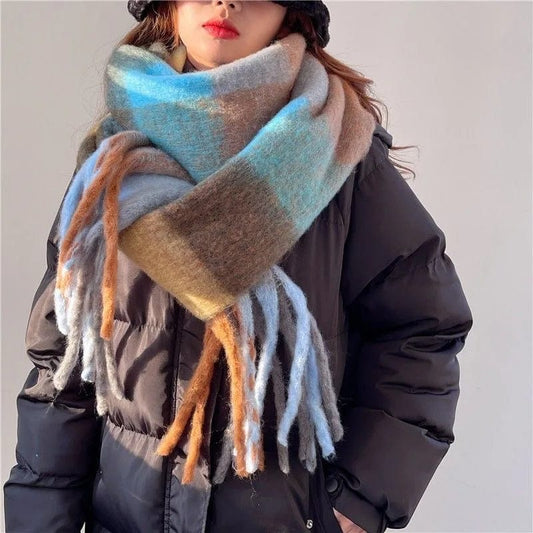 Mohair Rainbow Winter Plaid Cashmere Scarf Shawl Wrap Chequered Scarves Necks Warm Long Tassel Thicker bufanda invierno mujer - SHOWLU FASHION STORE