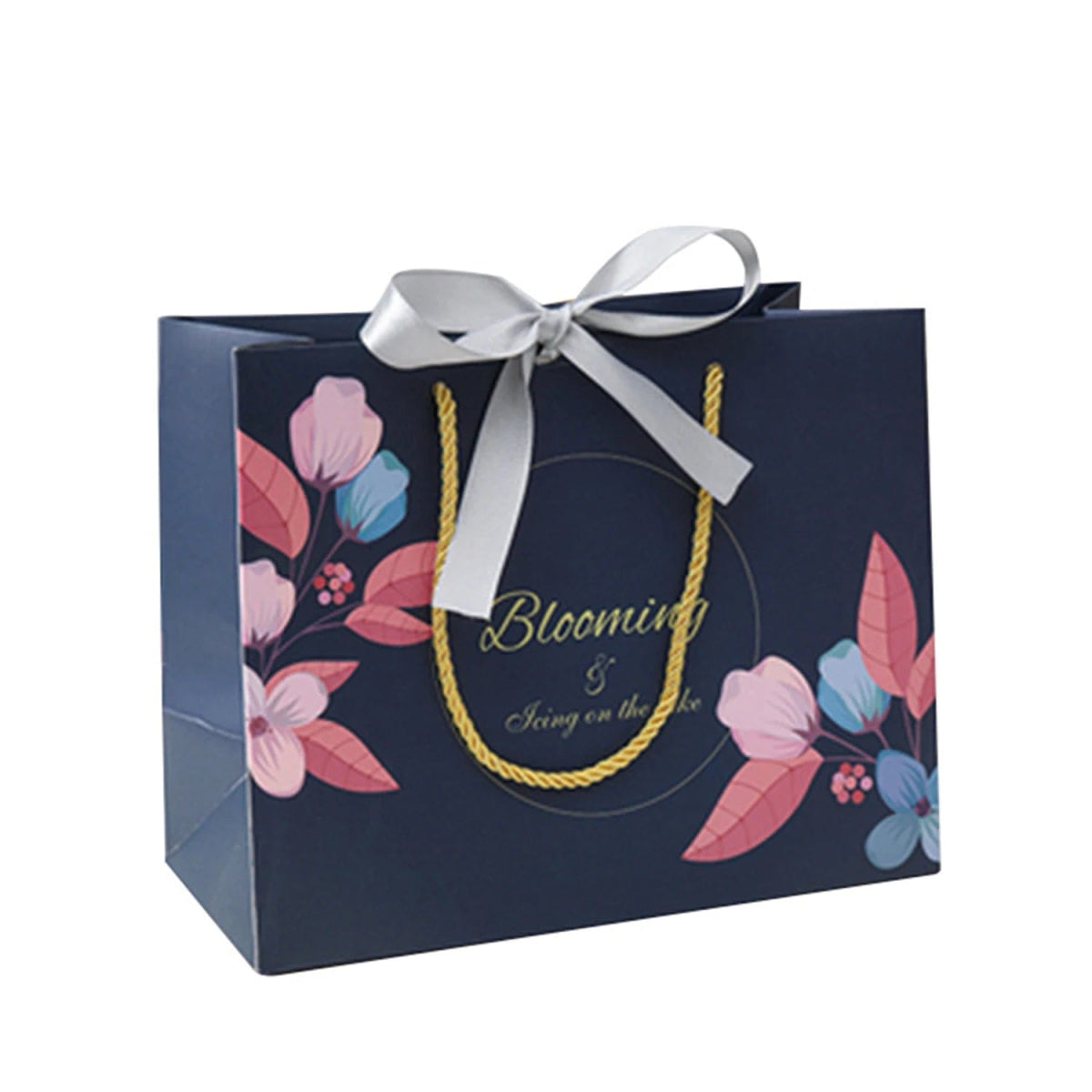 Multi size Blue Paper gift Bags with handles Flower Pattern Shopping Package Bag New Year DIY Wedding Birthday Party Gift bags - SHOWLU FASHION STORE