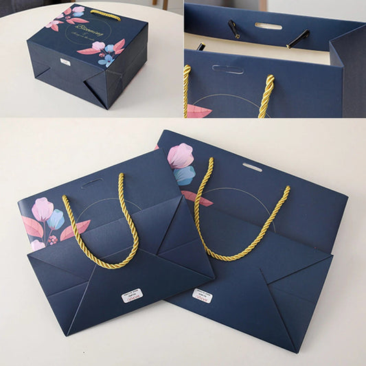 Multi size Blue Paper gift Bags with handles Flower Pattern Shopping Package Bag New Year DIY Wedding Birthday Party Gift bags - SHOWLU FASHION STORE