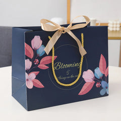 Multi size Blue Paper gift Bags with handles Flower Pattern Shopping Package Bag New Year DIY Wedding Birthday Party Gift bags - SHOWLU FASHION STORE