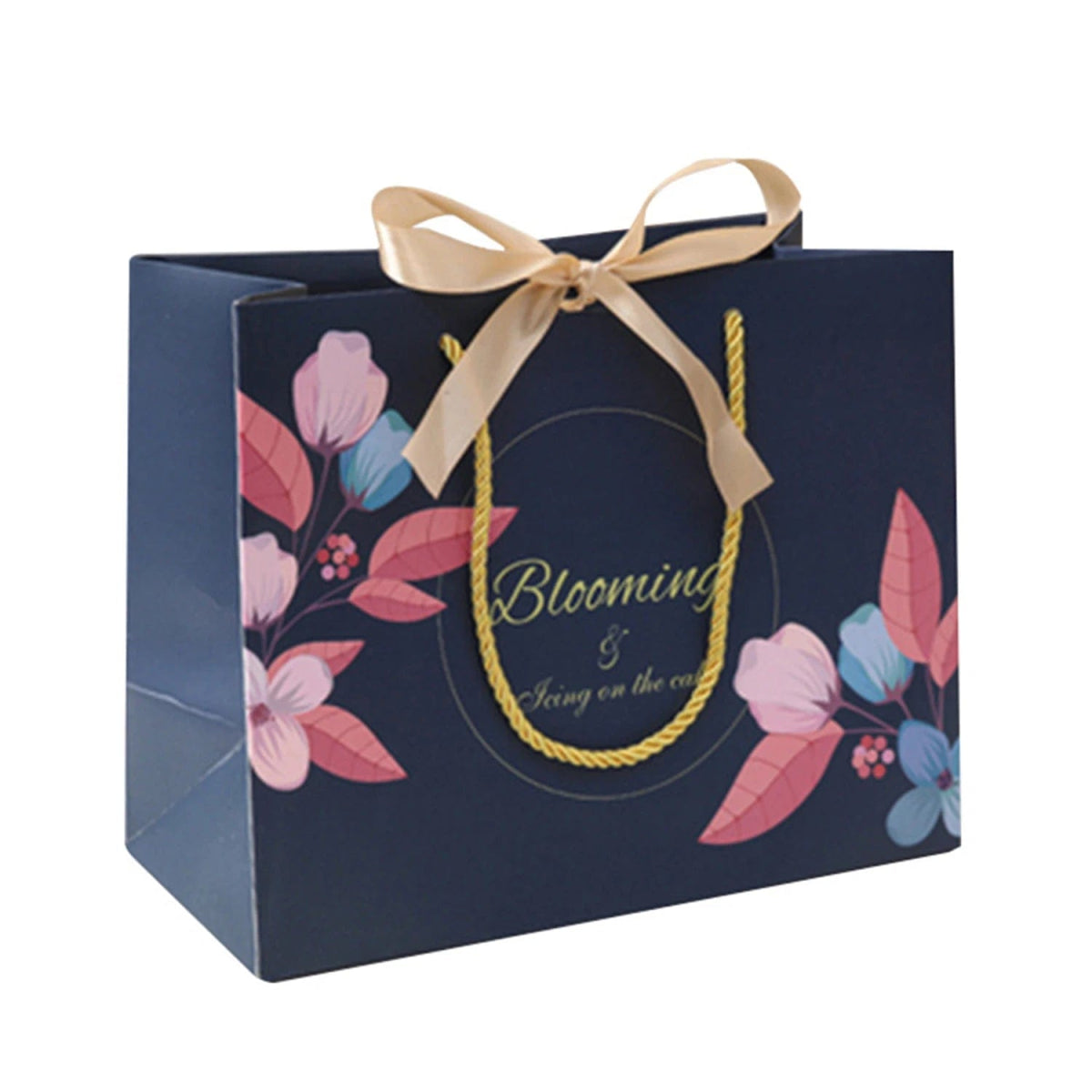 Multi size Blue Paper gift Bags with handles Flower Pattern Shopping Package Bag New Year DIY Wedding Birthday Party Gift bags - SHOWLU FASHION STORE