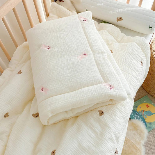 Muslin Baby Blanket Newborn Swaddle Wrap Korean Bear Bunny Warm Baby Quilt for Crib Pure Cotton Kids Bedding Accessories 1X1.2M - SHOWLU FASHION STORE
