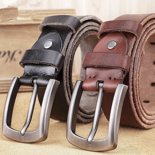 Natural cowhide belt for men's hard metal buckle soft original cowhide mens leather belt unique texture real leather jeans belt - SHOWLU FASHION STORE