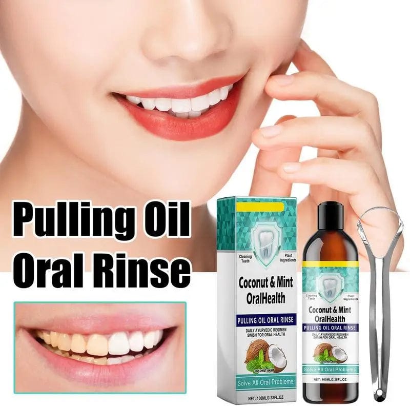 Natural Mouthwash Oil Bad Breath Care Coconut Oil Teeth Cleaning Tool With Tongue Scraper For Dormitory Home Travel Business - SHOWLU FASHION STORE