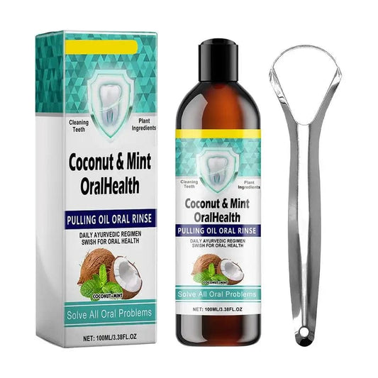 Natural Mouthwash Oil Bad Breath Care Coconut Oil Teeth Cleaning Tool With Tongue Scraper For Dormitory Home Travel Business - SHOWLU FASHION STORE