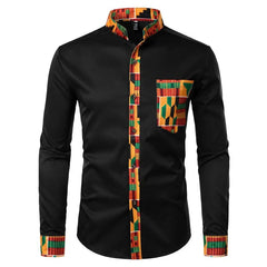 New African Clothing Men's Shirt Standing Neck Digital Printing Long Sleeve Flower Shirt Men's Cardigan Top - SHOWLU FASHION STORE