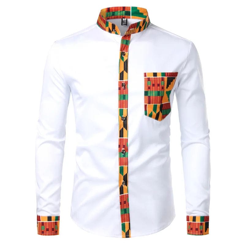 New African Clothing Men's Shirt Standing Neck Digital Printing Long Sleeve Flower Shirt Men's Cardigan Top - SHOWLU FASHION STORE