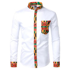 New African Clothing Men's Shirt Standing Neck Digital Printing Long Sleeve Flower Shirt Men's Cardigan Top - SHOWLU FASHION STORE