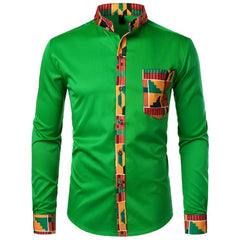 New African Clothing Men's Shirt Standing Neck Digital Printing Long Sleeve Flower Shirt Men's Cardigan Top - SHOWLU FASHION STORE