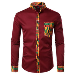 New African Clothing Men's Shirt Standing Neck Digital Printing Long Sleeve Flower Shirt Men's Cardigan Top - SHOWLU FASHION STORE