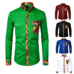 New African Clothing Men's Shirt Standing Neck Digital Printing Long Sleeve Flower Shirt Men's Cardigan Top - SHOWLU FASHION STORE