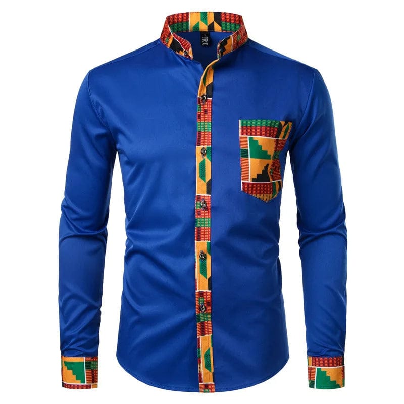 New African Clothing Men's Shirt Standing Neck Digital Printing Long Sleeve Flower Shirt Men's Cardigan Top - SHOWLU FASHION STORE