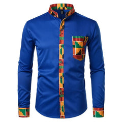 New African Clothing Men's Shirt Standing Neck Digital Printing Long Sleeve Flower Shirt Men's Cardigan Top - SHOWLU FASHION STORE