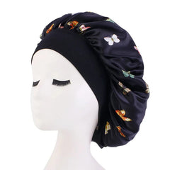 New Butterfly Pattern Satin Bonnet Women's Night Sleep Hat Soft Head Cover For Curly Springy Bathroom Cap Hair Care Chemo Cap - SHOWLU FASHION STORE
