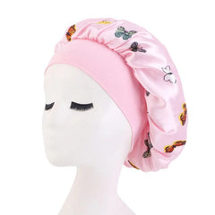 New Butterfly Pattern Satin Bonnet Women's Night Sleep Hat Soft Head Cover For Curly Springy Bathroom Cap Hair Care Chemo Cap - SHOWLU FASHION STORE