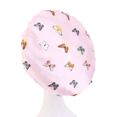 New Butterfly Pattern Satin Bonnet Women's Night Sleep Hat Soft Head Cover For Curly Springy Bathroom Cap Hair Care Chemo Cap - SHOWLU FASHION STORE