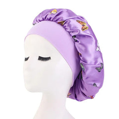 New Butterfly Pattern Satin Bonnet Women's Night Sleep Hat Soft Head Cover For Curly Springy Bathroom Cap Hair Care Chemo Cap - SHOWLU FASHION STORE