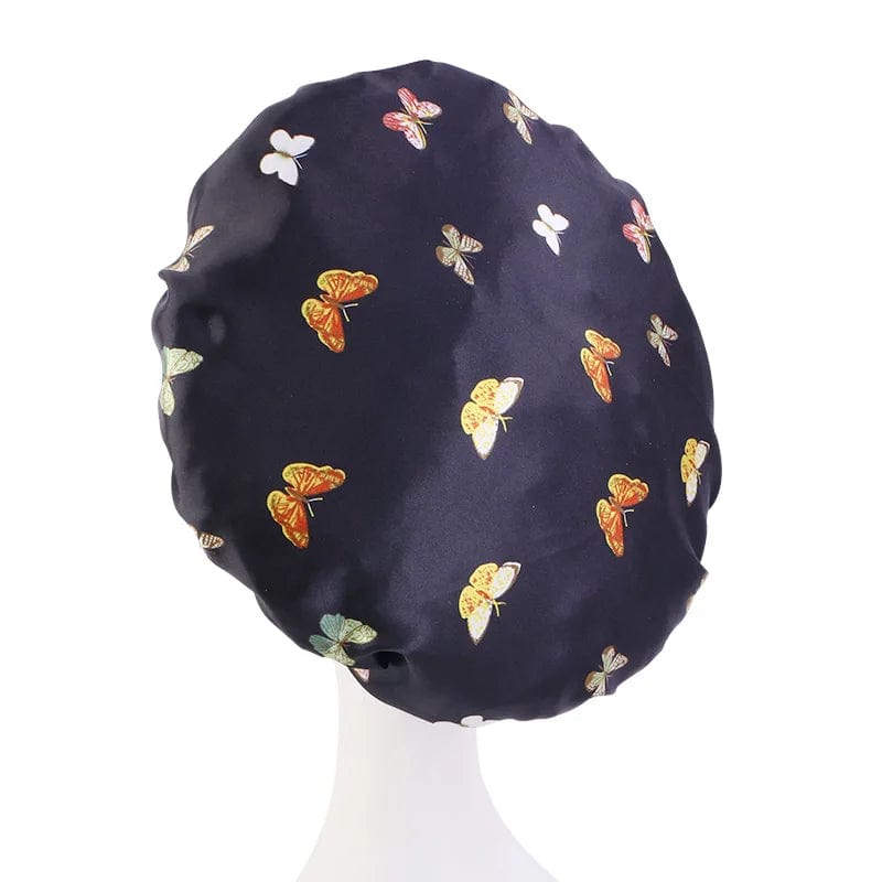 New Butterfly Pattern Satin Bonnet Women's Night Sleep Hat Soft Head Cover For Curly Springy Bathroom Cap Hair Care Chemo Cap - SHOWLU FASHION STORE