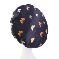 New Butterfly Pattern Satin Bonnet Women's Night Sleep Hat Soft Head Cover For Curly Springy Bathroom Cap Hair Care Chemo Cap - SHOWLU FASHION STORE