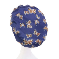 New Butterfly Pattern Satin Bonnet Women's Night Sleep Hat Soft Head Cover For Curly Springy Bathroom Cap Hair Care Chemo Cap - SHOWLU FASHION STORE