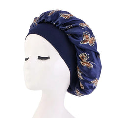 New Butterfly Pattern Satin Bonnet Women's Night Sleep Hat Soft Head Cover For Curly Springy Bathroom Cap Hair Care Chemo Cap - SHOWLU FASHION STORE