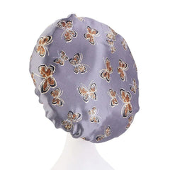 New Butterfly Pattern Satin Bonnet Women's Night Sleep Hat Soft Head Cover For Curly Springy Bathroom Cap Hair Care Chemo Cap - SHOWLU FASHION STORE