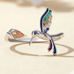 New Elegant Silver Color Hummingbird Opening Ring Colorful Zircon Adjustable Rings for Women Wedding Party Jewelry Birthday Gift - SHOWLU FASHION STORE
