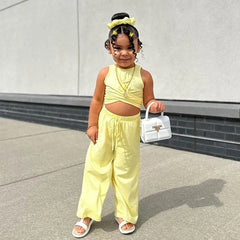 New Girls Fashion Solid vest Top + wide leg pants 2 Pieces Set Casual Kids Clothes Age 2T - 7T - SHOWLU FASHION STORE
