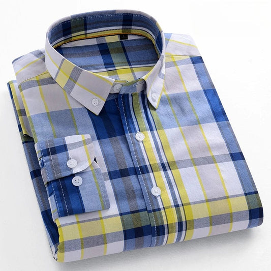 New in shirt Fashion trends100%cotton long - sleeve shirts for men slim fit casual plain shirt soft plaid striped designer clothes - SHOWLU FASHION STORE