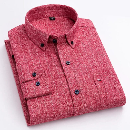 New in shirtplus size 7XL 100%cotton sanding long - sleeve shirts for men slim fit plain shirt striped plaid single pocket clothes - SHOWLU FASHION STORE