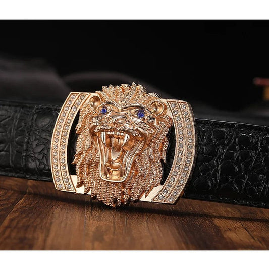 New Luxury Men's Belt Embossed Head Layer Belt with The Lion Buckle Belts Men Fashion Belts for High Quality Ladies - SHOWLU FASHION STORE
