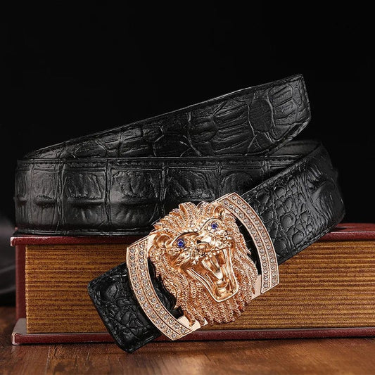 New Luxury Men's Belt Embossed Head Layer Belt with The Lion Buckle Belts Men Fashion Belts for High Quality Ladies - SHOWLU FASHION STORE