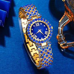 New Luxury Watch Women Necklace Earring Blue Rhinestone Fashion Wristwatch Casual Ladies Watches Jewelry Set Relogio Feminino - SHOWLU FASHION STORE