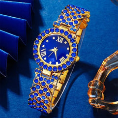 New Luxury Watch Women Necklace Earring Blue Rhinestone Fashion Wristwatch Casual Ladies Watches Jewelry Set Relogio Feminino - SHOWLU FASHION STORE
