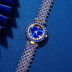 New Luxury Watch Women Necklace Earring Blue Rhinestone Fashion Wristwatch Casual Ladies Watches Jewelry Set Relogio Feminino - SHOWLU FASHION STORE