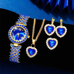 New Luxury Watch Women Necklace Earring Blue Rhinestone Fashion Wristwatch Casual Ladies Watches Jewelry Set Relogio Feminino - SHOWLU FASHION STORE