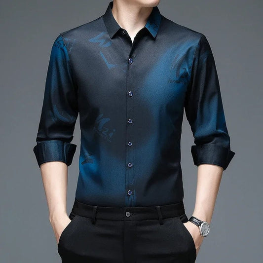 New Men's Casual and Fashionable Long Sleeved Shirt with Printed Anti Wrinkle Business Shirt - SHOWLU FASHION STORE
