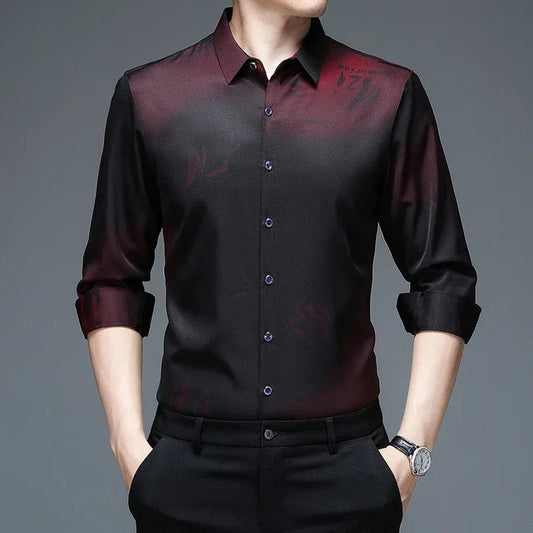 New Men's Casual and Fashionable Long Sleeved Shirt with Printed Anti Wrinkle Business Shirt - SHOWLU FASHION STORE