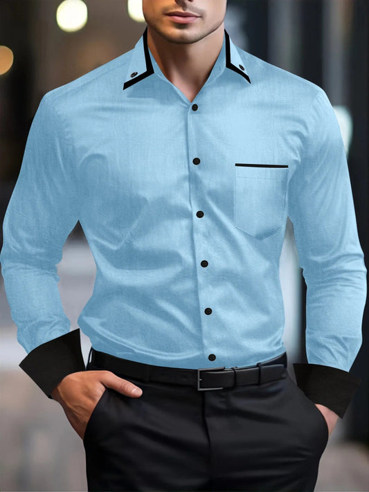 New Men's fashion Fall Business Shirt Business Commuter jacquard cardigan lapel pleated polyester long - sleeved shirt top - SHOWLU FASHION STORE