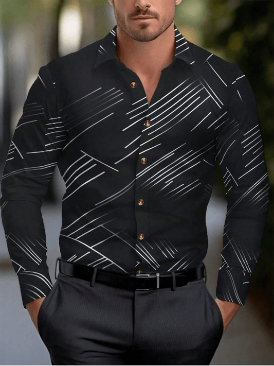 New Men's Shirt 10 Color Long Sleeve Striped 3D Printed Lapel Hawaiian Vacation Button - up Long Sleeve Shirt Fashion Casual - SHOWLU FASHION STORE