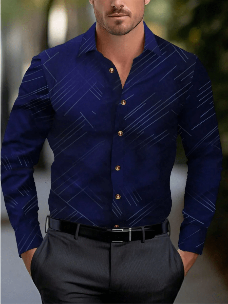 New Men's Shirt 10 Color Long Sleeve Striped 3D Printed Lapel Hawaiian Vacation Button - up Long Sleeve Shirt Fashion Casual - SHOWLU FASHION STORE