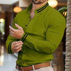 New Men's Shirt Solid Color Printed Splicing Collar Cardigan Shirt Fashionable Social Comfortable Soft Fabric Men's Clothing - SHOWLU FASHION STORE