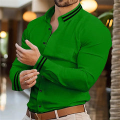 New Men's Shirt Solid Color Printed Splicing Collar Cardigan Shirt Fashionable Social Comfortable Soft Fabric Men's Clothing - SHOWLU FASHION STORE