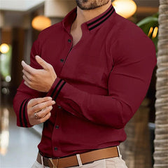 New Men's Shirt Solid Color Printed Splicing Collar Cardigan Shirt Fashionable Social Comfortable Soft Fabric Men's Clothing - SHOWLU FASHION STORE