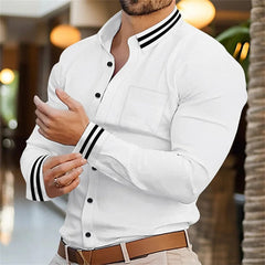 New Men's Shirt Solid Color Printed Splicing Collar Cardigan Shirt Fashionable Social Comfortable Soft Fabric Men's Clothing - SHOWLU FASHION STORE