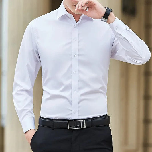 New Plus Size 6XL 7XL 8XL Men Solid Color Business Shirt Fashion Classic Basic Casual Slim White Long Sleeve Shirt Brand Clothes - SHOWLU FASHION STORE