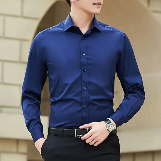 New Plus Size 6XL 7XL 8XL Men Solid Color Business Shirt Fashion Classic Basic Casual Slim White Long Sleeve Shirt Brand Clothes - SHOWLU FASHION STORE